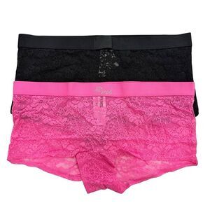 Victoria Secret PINK Boyshort Panties Lace Womens Large L Wink VS Panty LOT OF 2
